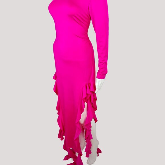 Fuchsia Pink Bodycon Ruffle Dress - Picture 3 of 7